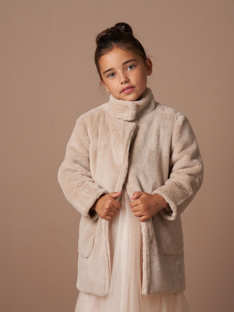 Angel & Rocket Natural Briar Taupe Faux Fur Coat - Image 3 of 6
