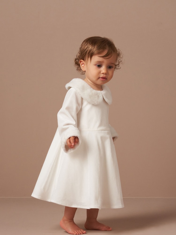 Angel & Rocket White Gabrielle Faux Fur Collar Dress - Image 1 of 8