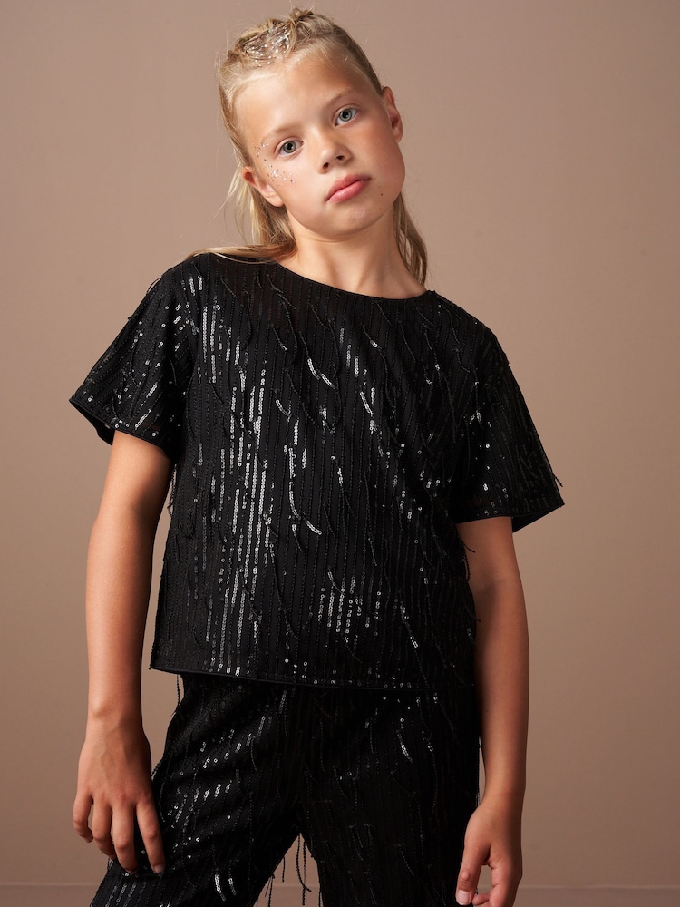 Angel & Rocket Black Sadie Tassel Sequin Top - Image 1 of 7