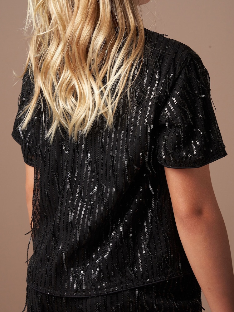 Angel & Rocket Black Sadie Tassel Sequin Top - Image 2 of 7