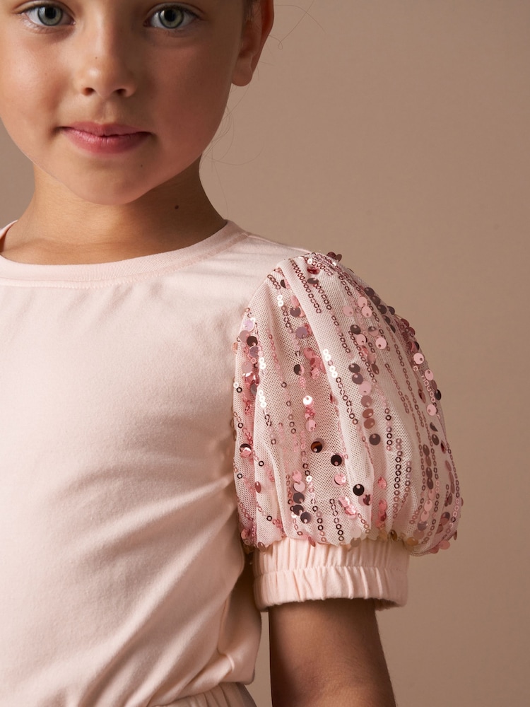 Angel & Rocket Pink Freya Pink Sequin Sleeve T-Shirt - Image 3 of 5