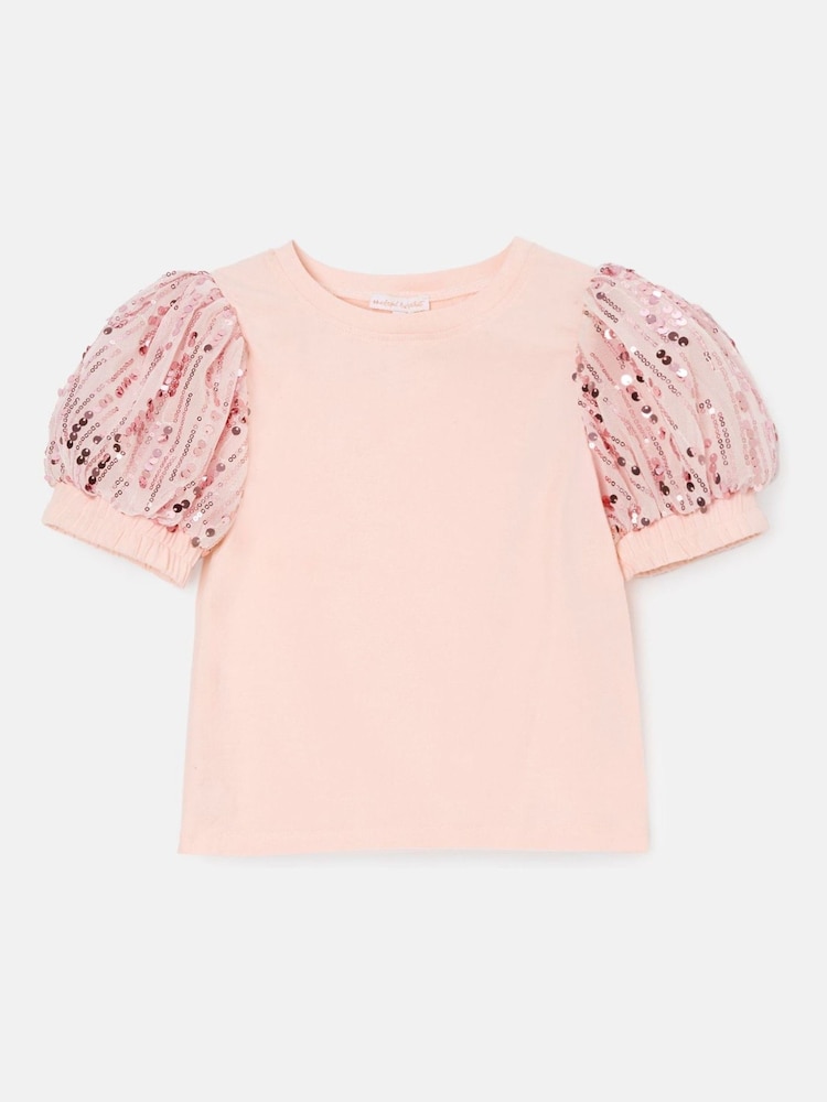 Angel & Rocket Pink Freya Pink Sequin Sleeve T-Shirt - Image 4 of 5