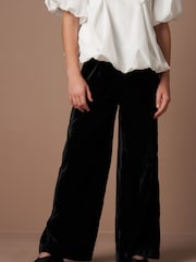 Angel & Rocket Black Sinead Wide Leg Velvet Trousers - Image 1 of 5