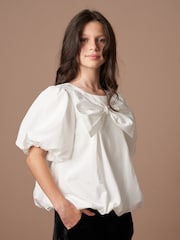Angel & Rocket White Nadia Bubble Hem Bow Top - Image 1 of 7