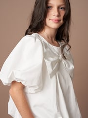 Angel & Rocket White Nadia Bubble Hem Bow Top - Image 2 of 7