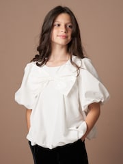 Angel & Rocket White Nadia Bubble Hem Bow Top - Image 3 of 7