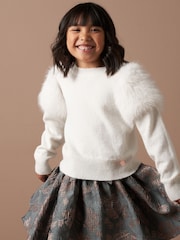 Angel & Rocket Cream Suzanna Faux Fur Sleeve Jumper - Image 1 of 7