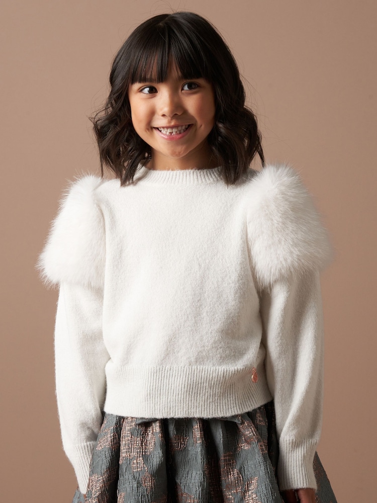 Angel & Rocket Cream Suzanna Faux Fur Sleeve Jumper - Image 2 of 7