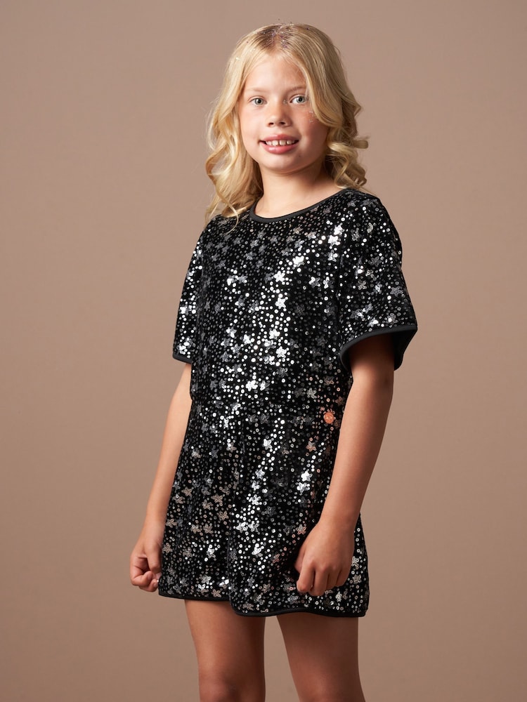Angel & Rocket Black Nova Sequin Playsuit - Image 1 of 8 Angel & Rocket Black Nova Sequin Playsuit - Image 1 of 8