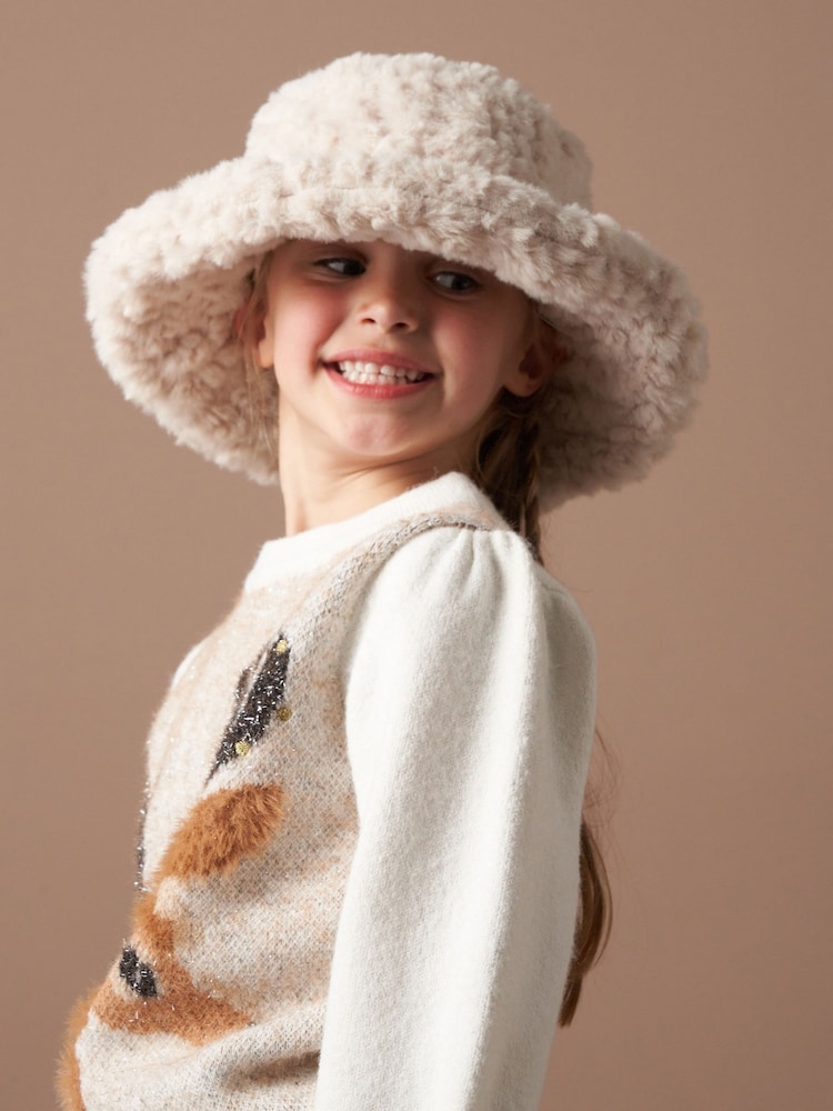 Angel & Rocket Natural Cecile Taupe Faux Fur Hat - Image 2 of 6 Angel & Rocket Natural Cecile Taupe Faux Fur Hat - Image 2 of 6