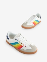 Little Bird by Jools Oliver White Older Gum Sole Trainers with Rainbow Stripe - Image 2 of 5