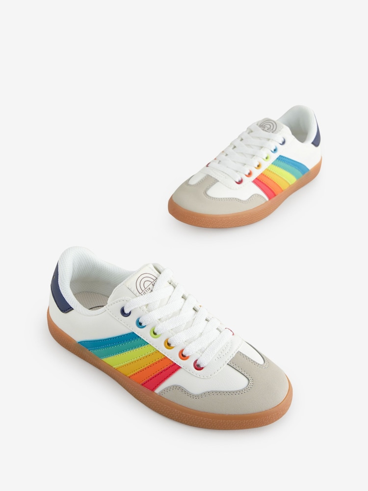 Little Bird by Jools Oliver White Older Gum Sole Trainers with Rainbow Stripe - Image 2 of 5