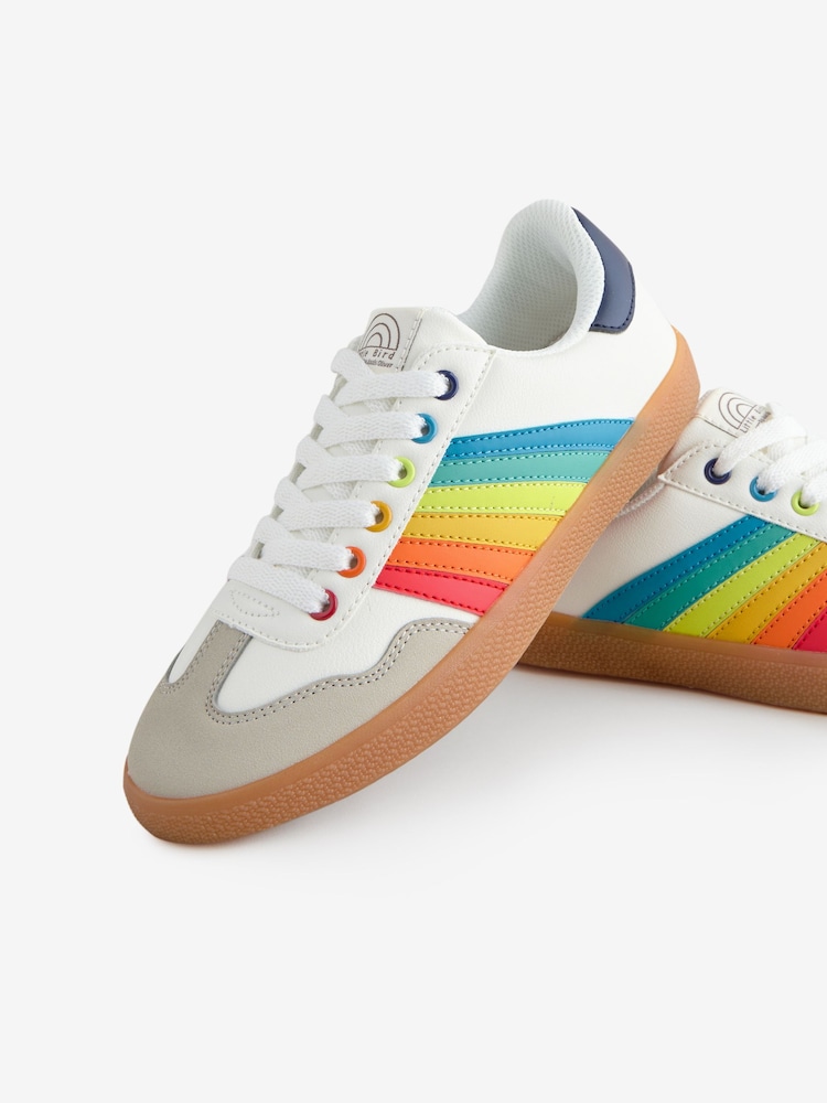 Little Bird by Jools Oliver White Older Gum Sole Trainers with Rainbow Stripe - Image 3 of 5