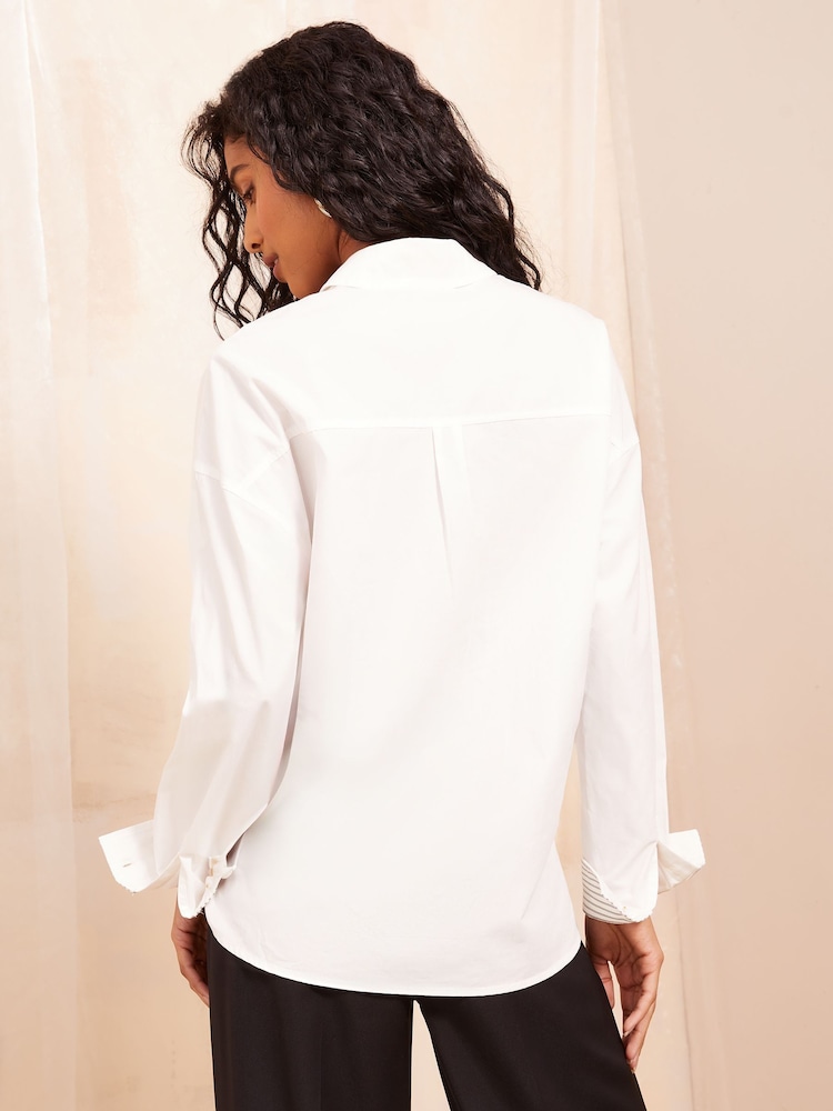 Friends Like These White Petite Cotton Poplin Shirt With Piped Lining - Image 4 of 4