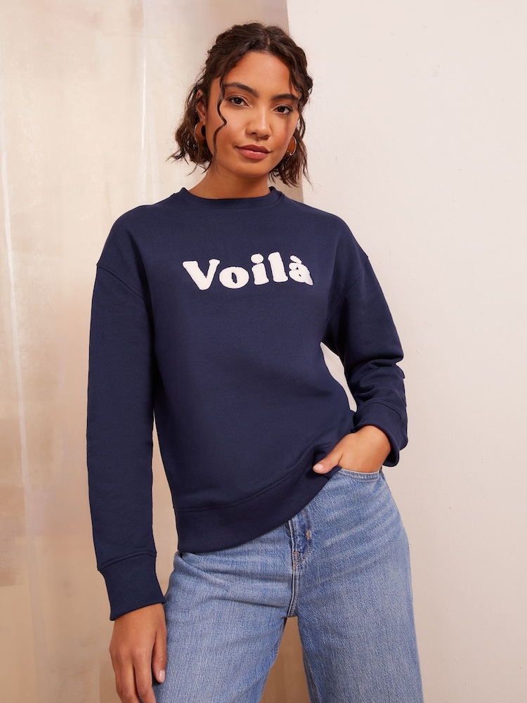 Friends Like These Navy Petite Slogan Graphic Print Sweatshirt - Image 1 of 4