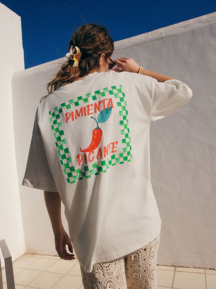 White Picante Graphic Print Beach T-Shirt - Image 1 of 8
