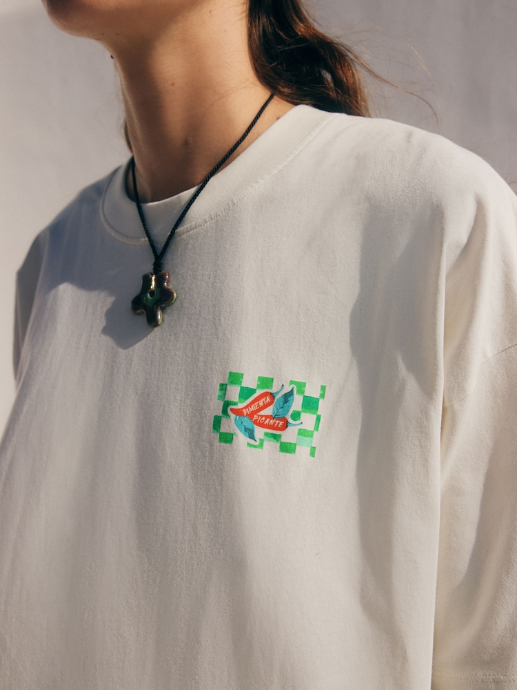 White Picante Graphic Print Beach T-Shirt - Image 4 of 8