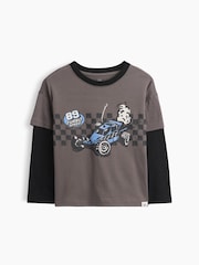 Gap Grey/Black Graphic Long Sleeve T-Shirt (6mths-5yrs) - Image 1 of 3