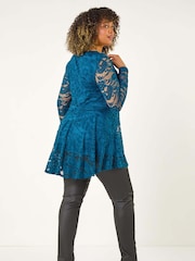 Roman Green Curve Zip Front Lace Stretch Top - Image 3 of 5