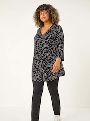 Roman Black Curve V-Neck Spot Print Tunic - Image 1 of 5
