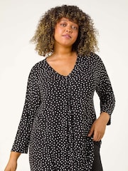 Roman Black Curve V-Neck Spot Print Tunic - Image 2 of 5