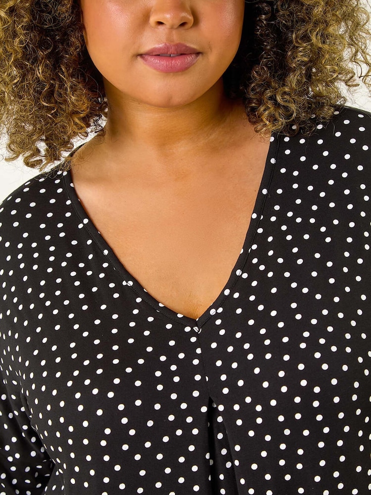 Roman Black Curve V-Neck Spot Print Tunic - Image 5 of 5