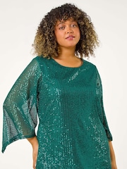 Verde - Top de manga transparente con lentejuelas Curve de Roman - Imagen 1 de 5