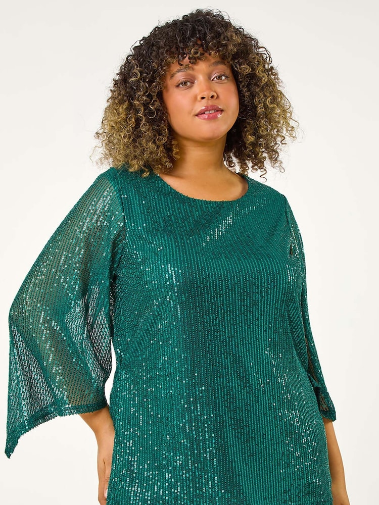 Verde - Top de manga transparente con lentejuelas Curve de Roman - Imagen 1 de 5