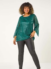 Verde - Top de manga transparente con lentejuelas Curve de Roman - Imagen 2 de 5