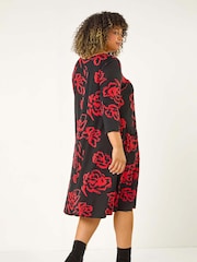 Roman Red Curve Floral Print Pocket Swing Dress - Image 3 of 5