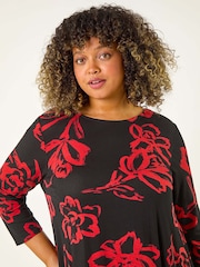 Roman Red Curve Floral Print Pocket Swing Dress - Image 4 of 5