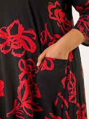 Roman Red Curve Floral Print Pocket Swing Dress - Image 5 of 5