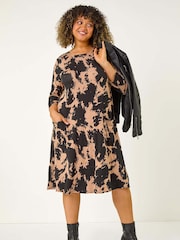 Roman Natural Curve Abstract Print Pocket Swing Dress - Image 1 of 5
