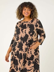 Roman Natural Curve Abstract Print Pocket Swing Dress - Image 2 of 5