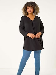 Roman Black Curve V-Neck Pleat Tunic Top - Image 2 of 5
