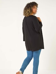 Roman Black Curve V-Neck Pleat Tunic Top - Image 3 of 5