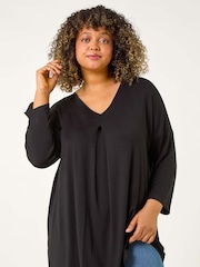 Roman Black Curve V-Neck Pleat Tunic Top - Image 4 of 5