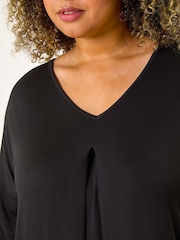 Roman Black Curve V-Neck Pleat Tunic Top - Image 5 of 5