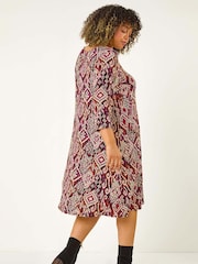 Roman Brown Curve Print Pocket Swing Dress - Image 3 of 5