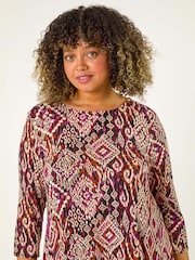 Roman Brown Curve Print Pocket Swing Dress - Image 4 of 5