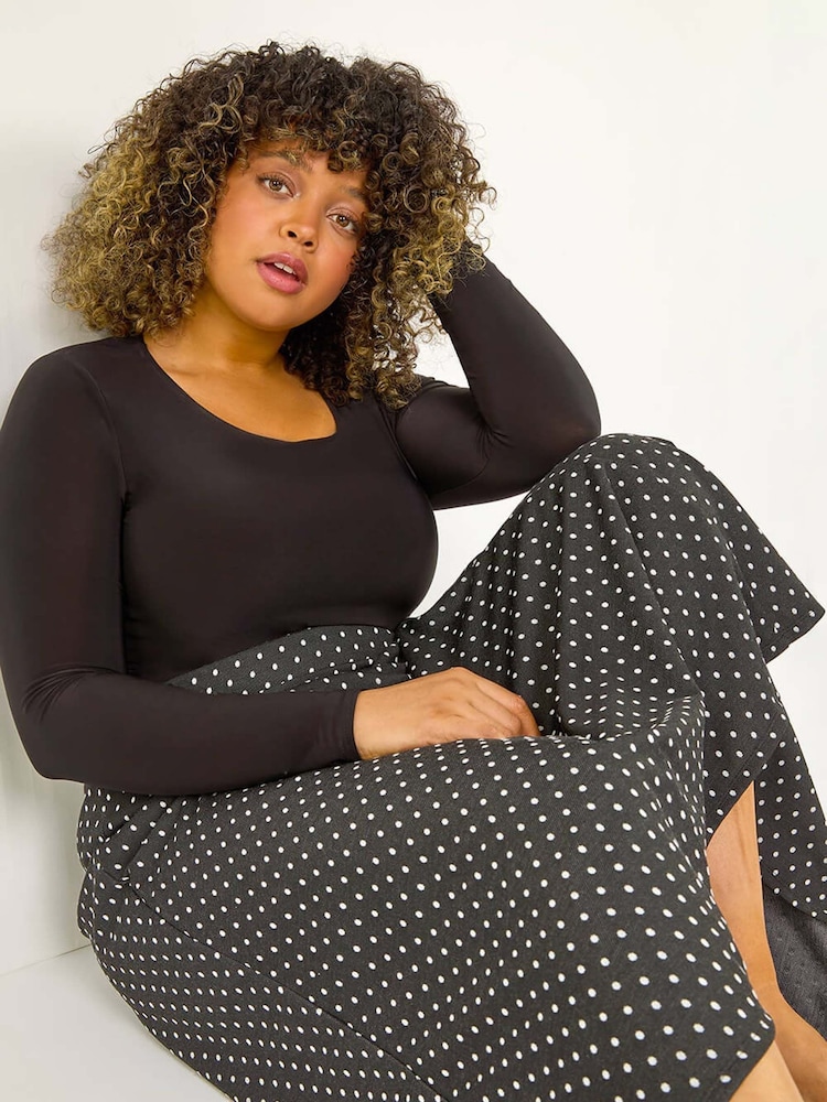 Roman Grey Curve Spot Print Stretch Midi Skirt - Image 1 of 5
