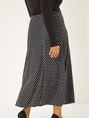 Roman Grey Curve Spot Print Stretch Midi Skirt - Image 3 of 5
