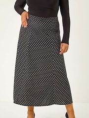 Roman Grey Curve Spot Print Stretch Midi Skirt - Image 4 of 5