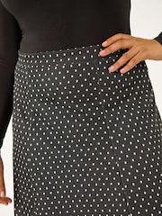 Roman Grey Curve Spot Print Stretch Midi Skirt - Image 5 of 5