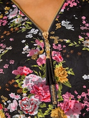 Roman Pink Curve Floral Print V-Neck Zip Front Top - Image 5 of 5