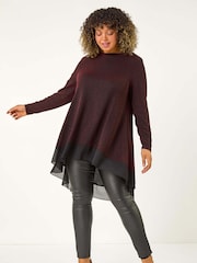 Roman Red Curve Glitter Chiffon Hem Tunic Top - Image 2 of 5
