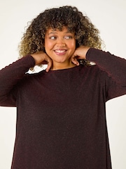 Roman Red Curve Glitter Chiffon Hem Tunic Top - Image 4 of 5