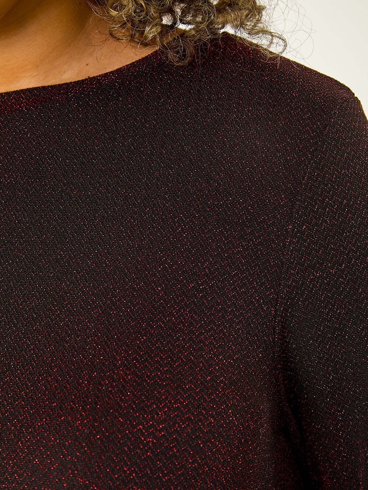 Roman Red Curve Glitter Chiffon Hem Tunic Top - Image 5 of 5