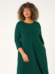 Roman Green Curve Pocket Detail Swing Stretch Dress - Image 1 of 5