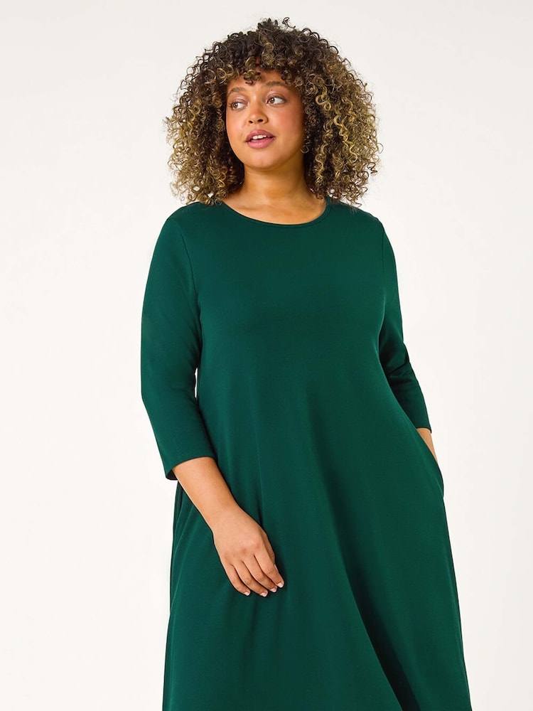 Roman Green Curve Pocket Detail Swing Stretch Dress - Image 1 of 5